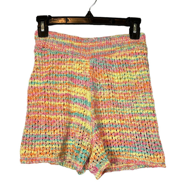 Something Navy Pastel Rainbow Sweater Shorts Rainbow SMALL Crochet Italian $115 - Picture 8 of 11